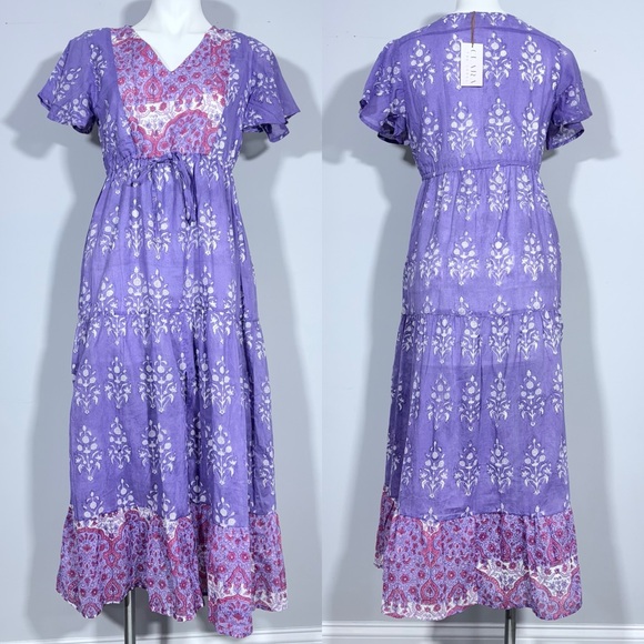 NWT Clara The Label Boho Maxi Dress S Blue Purple Cottagecore Coastal Bohemian - Picture 3 of 16